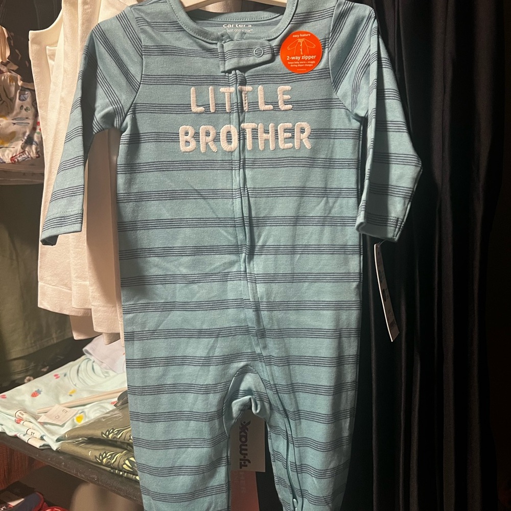 Carter's Teal Striped Little Brother Sleeper Size 6 months